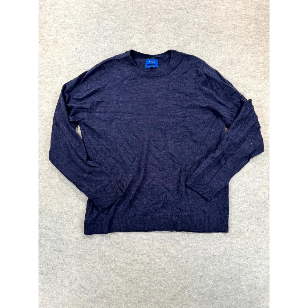 APT. 9 Merino Blend Sweater Mens Large Navy Blue Long Sleeve Knitted Slim Fit
